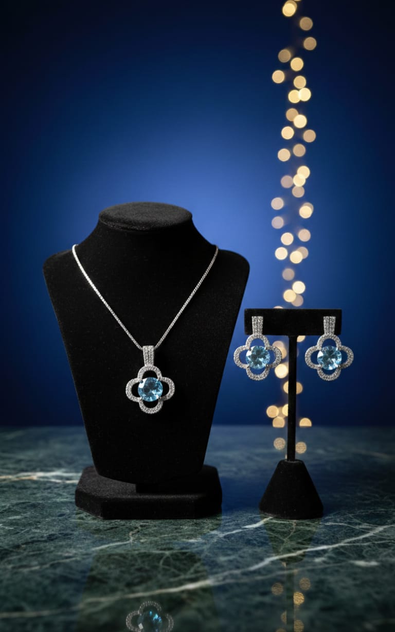 Elegant Crystal Necklace & Earrings Set – Available in Black & Blue